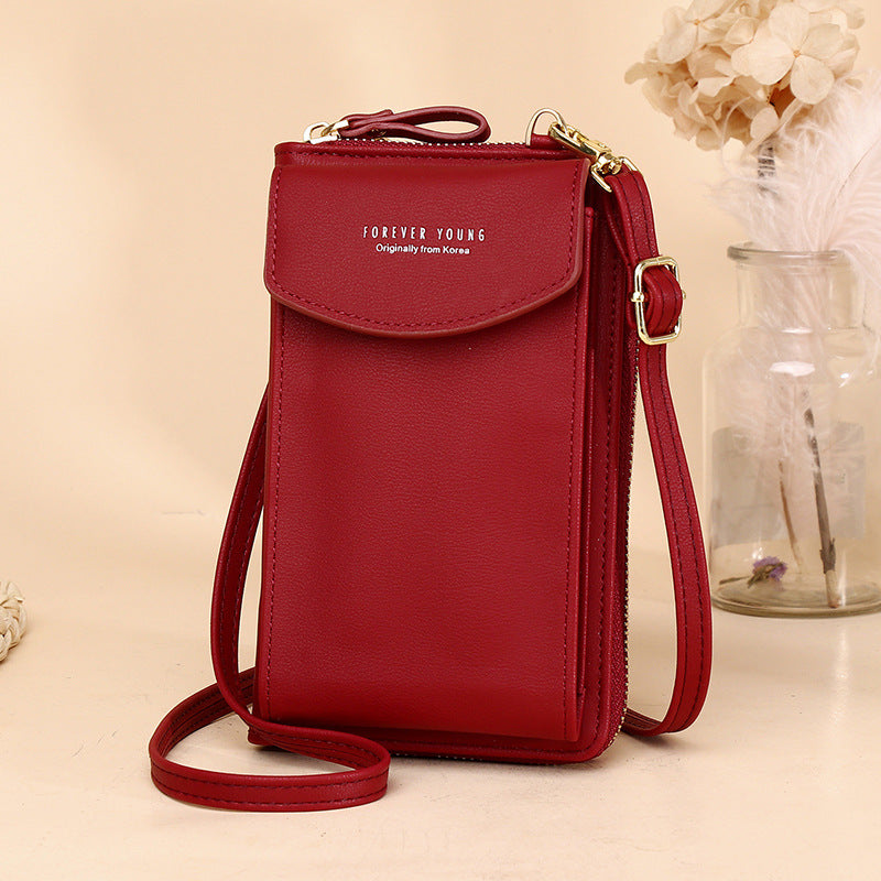 Solid Color Vertical Crossbody Phone Versatile Women's Zip Wallet