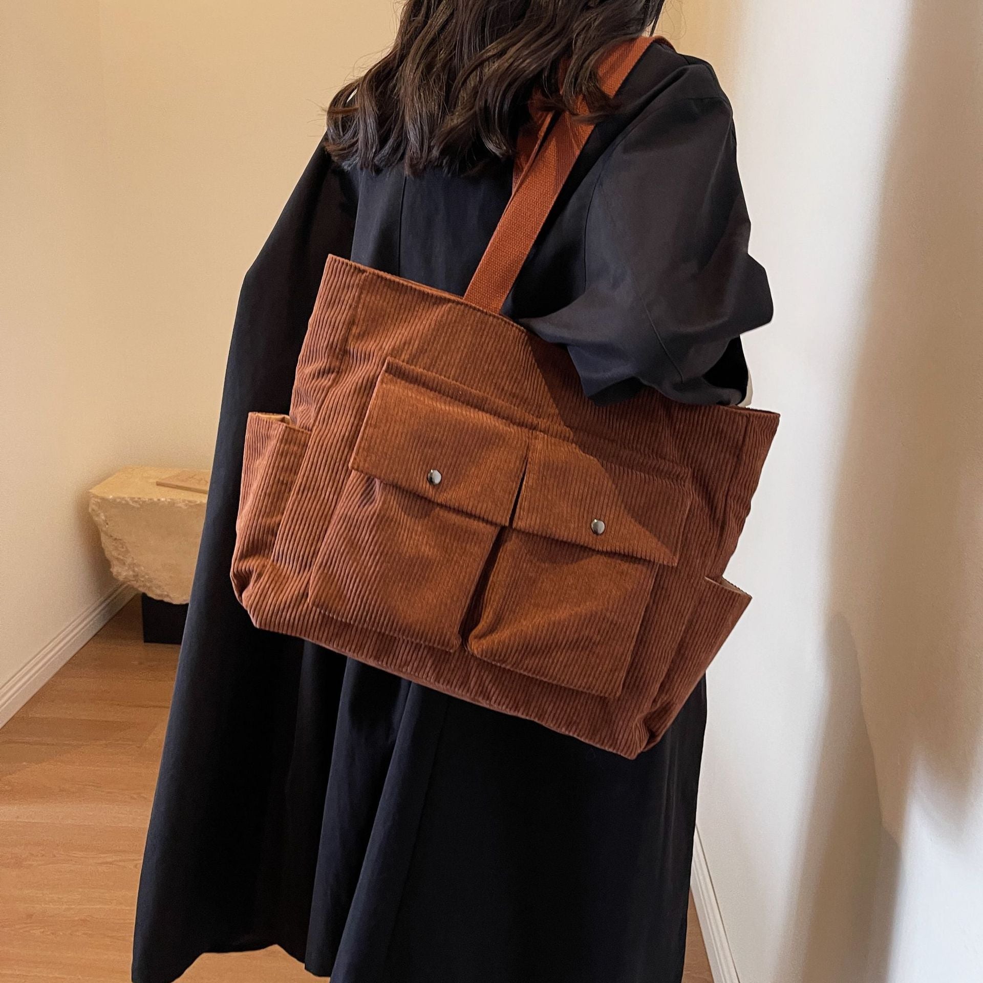 Women's Large Capacity Corduroy Shoulder Bag Portable Tote Bag