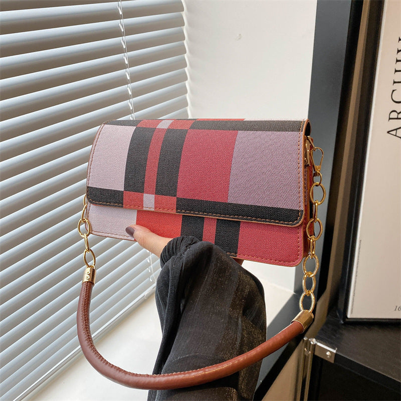 One-shoulder Portable Underarm Flow Color Contrast Patchwork Small Square Bag