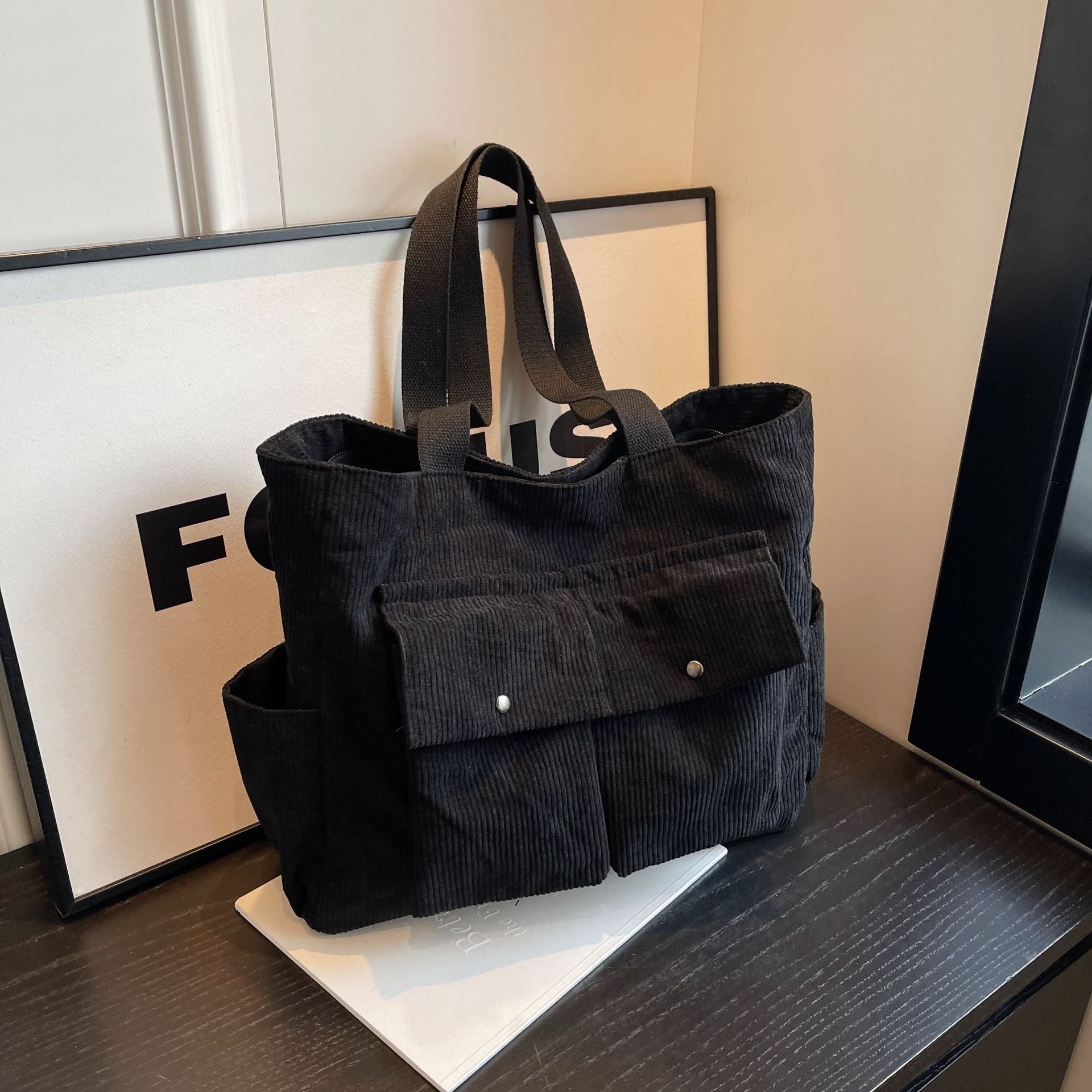 Women's Large Capacity Corduroy Shoulder Bag Portable Tote Bag