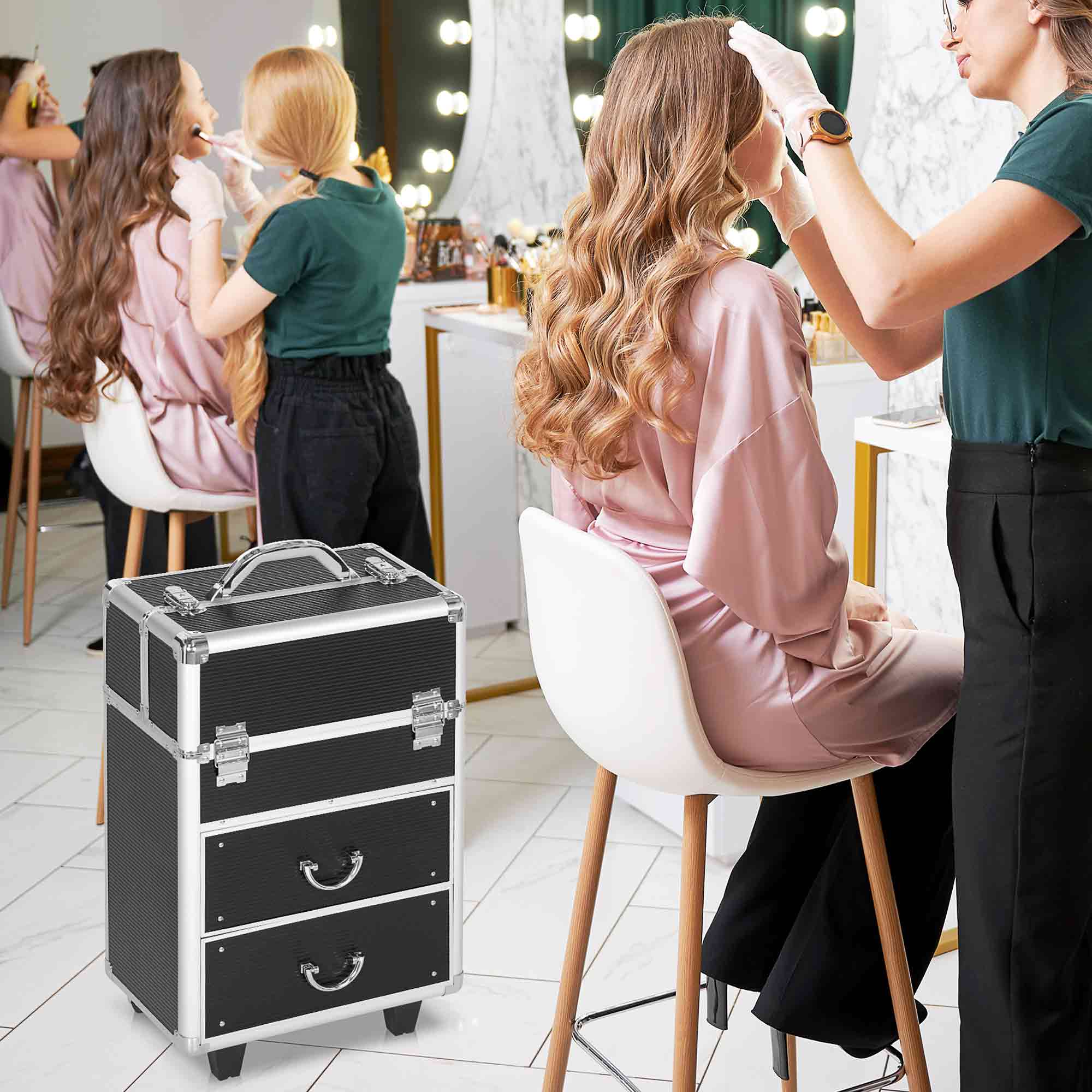 Rolling Makeup Storage Case w/ Swivel Wheel