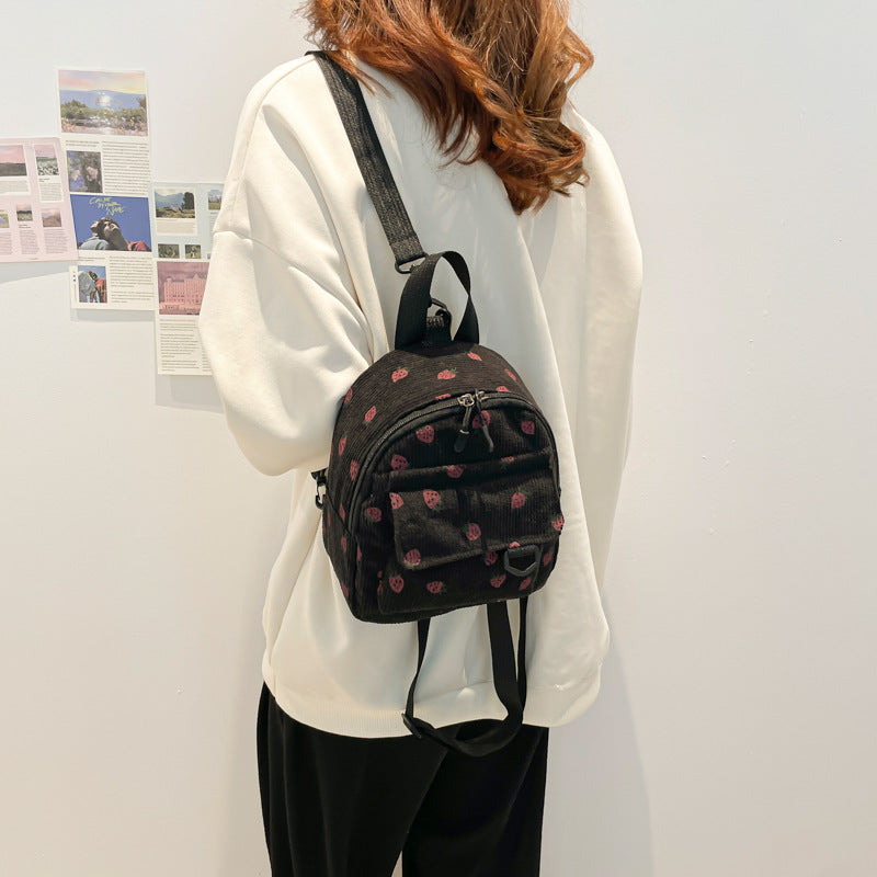Retro Corduroy Backpack Women's Cute Outing