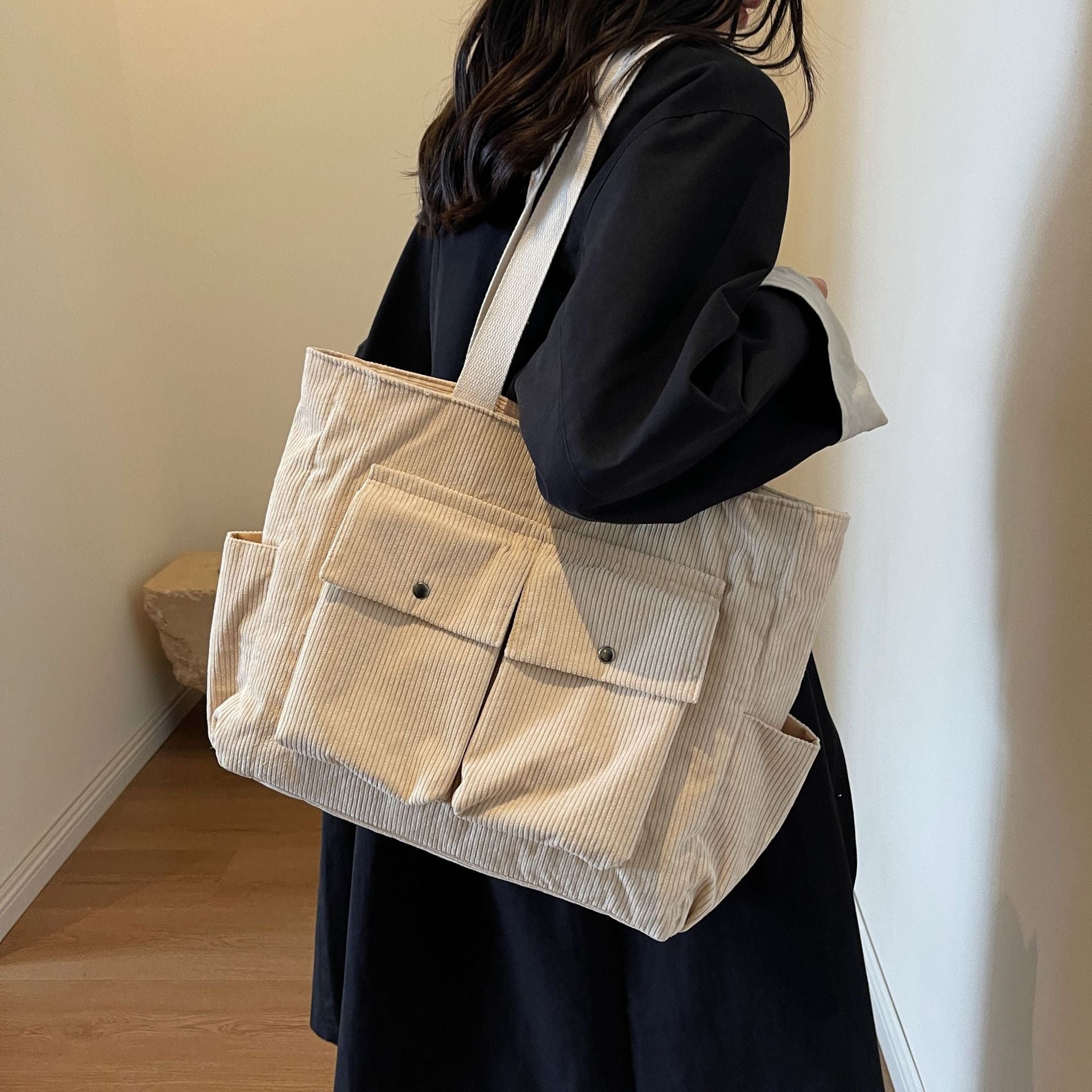 Women's Large Capacity Corduroy Shoulder Bag Portable Tote Bag