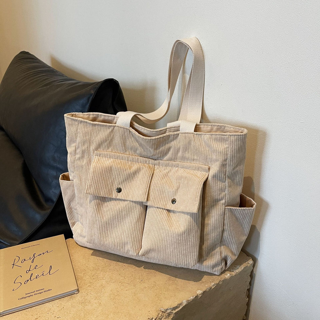 Women's Large Capacity Corduroy Shoulder Bag Portable Tote Bag