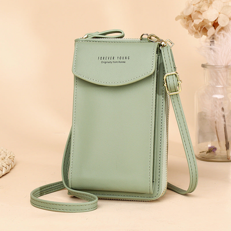 Solid Color Vertical Crossbody Phone Versatile Women's Zip Wallet