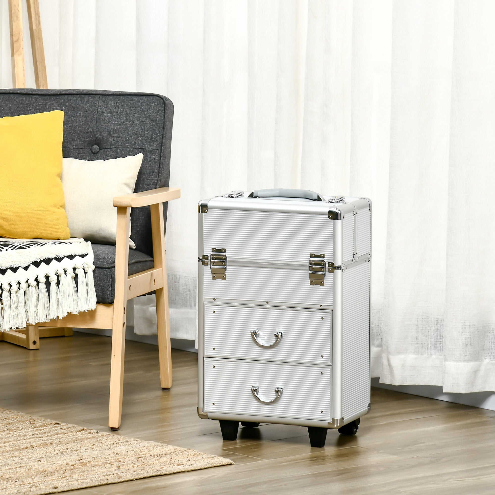 Rolling Makeup Storage Case w/ Swivel Wheel