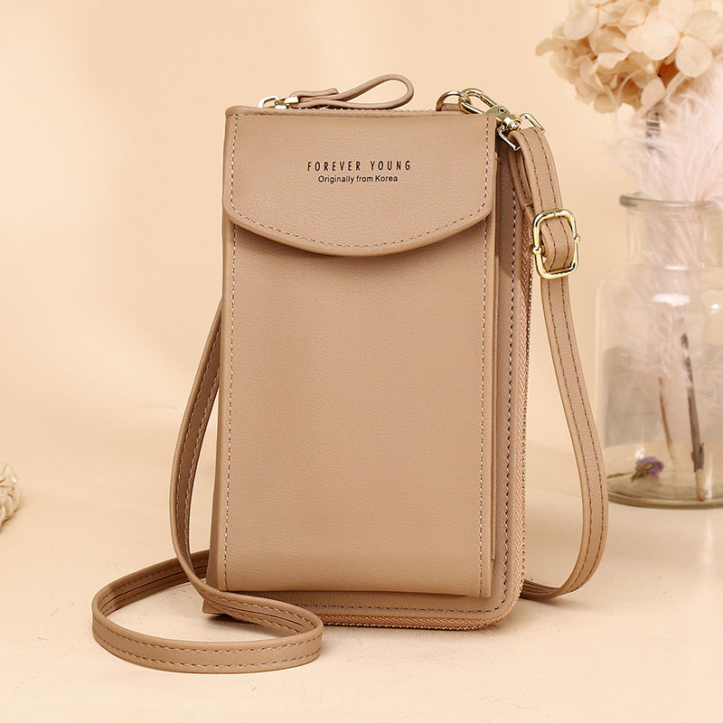 Solid Color Vertical Crossbody Phone Versatile Women's Zip Wallet