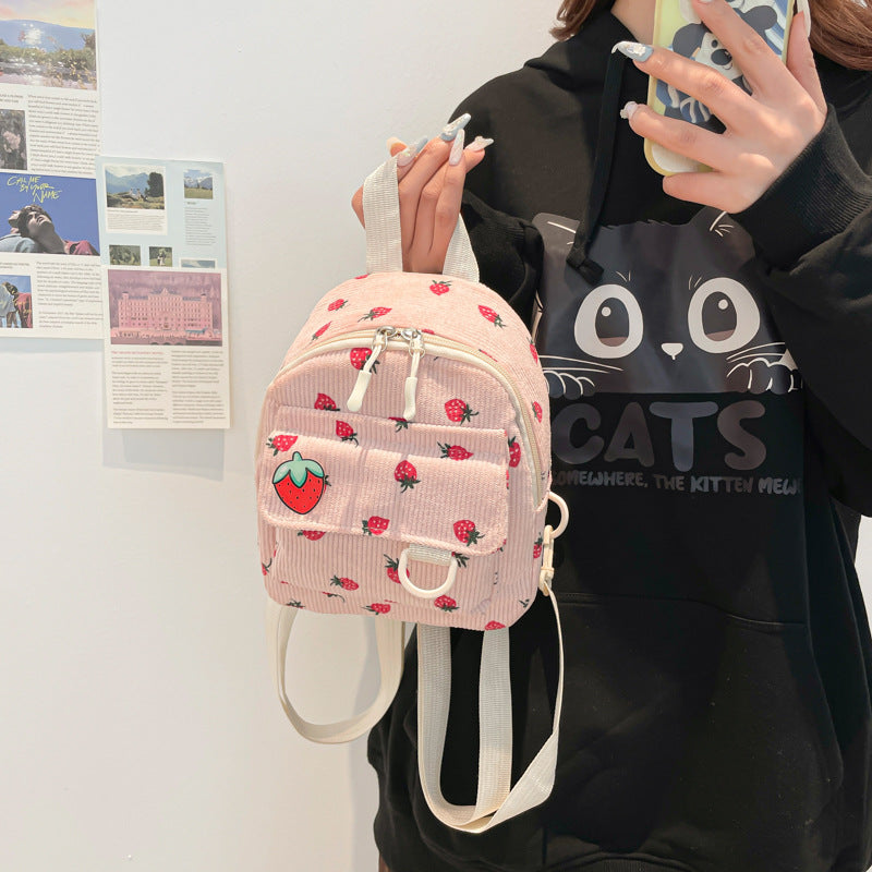 Retro Corduroy Backpack Women's Cute Outing