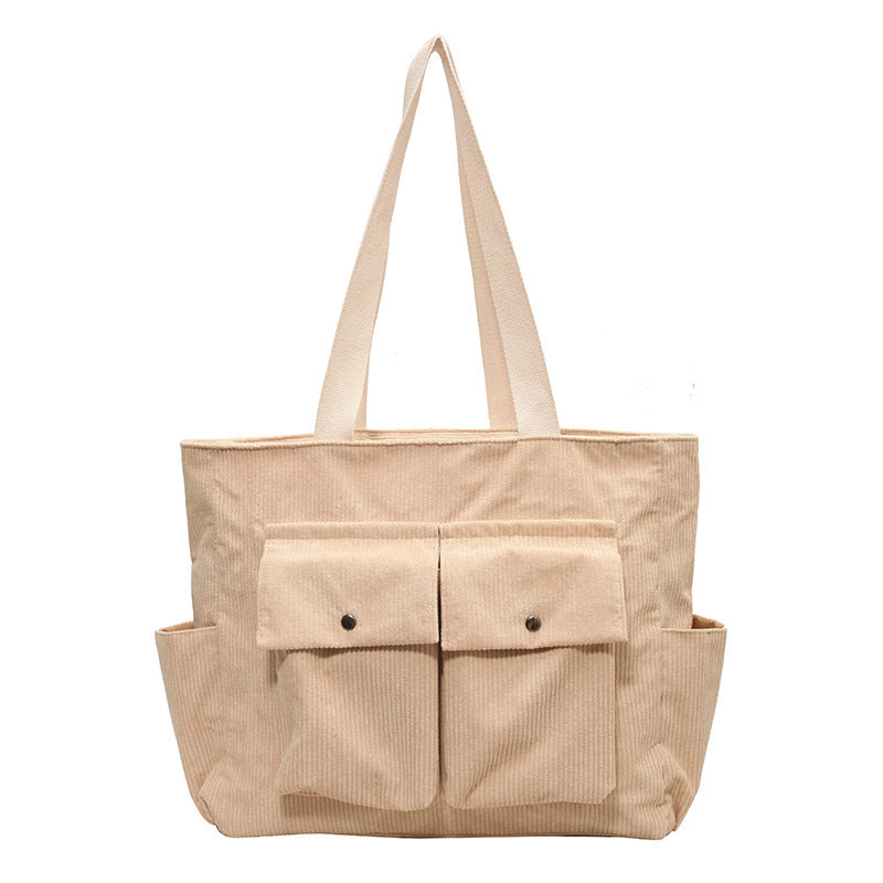 Women's Large Capacity Corduroy Shoulder Bag Portable Tote Bag
