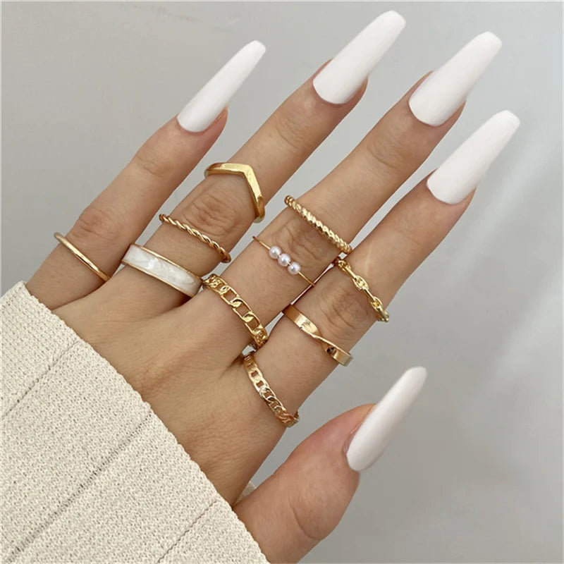 Punk Ring Set 19Pcs for Women Vintage Adjustable For Girls Pearl Punk Snake 2021  New Trendy Fashion Jewellery| lurea accessories ✨️