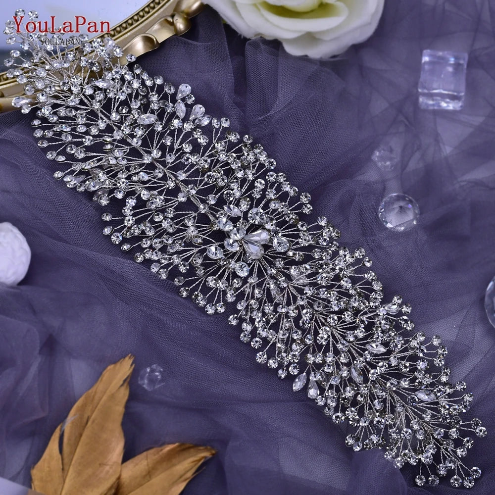 YouLaPan Handmade Crystal Rhinestones Silver Golden Wedding Headband Headpiece Jewelled Headband Wedding Hair Jewelry HP237>*