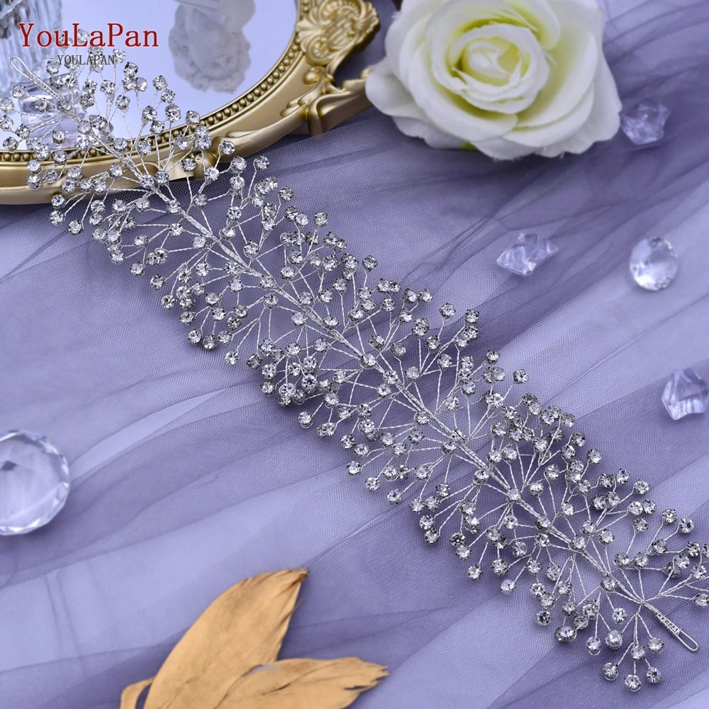 YouLaPan Handmade Crystal Rhinestones Silver Golden Wedding Headband Headpiece Jewelled Headband Wedding Hair Jewelry HP237>*