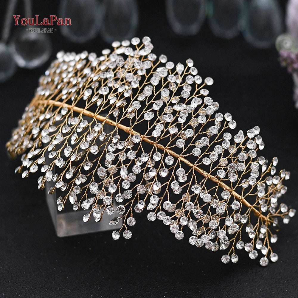 YouLaPan Handmade Crystal Rhinestones Silver Golden Wedding Headband Headpiece Jewelled Headband Wedding Hair Jewelry HP237>*