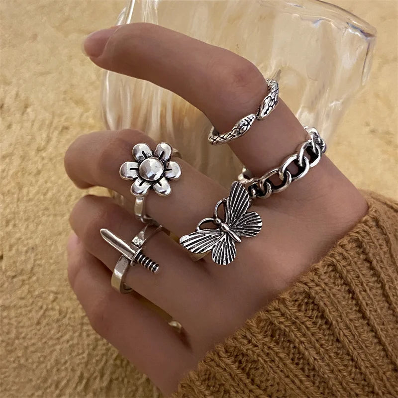 Punk Ring Set 19Pcs for Women Vintage Adjustable For Girls Pearl Punk Snake 2021  New Trendy Fashion Jewellery| lurea accessories ✨️