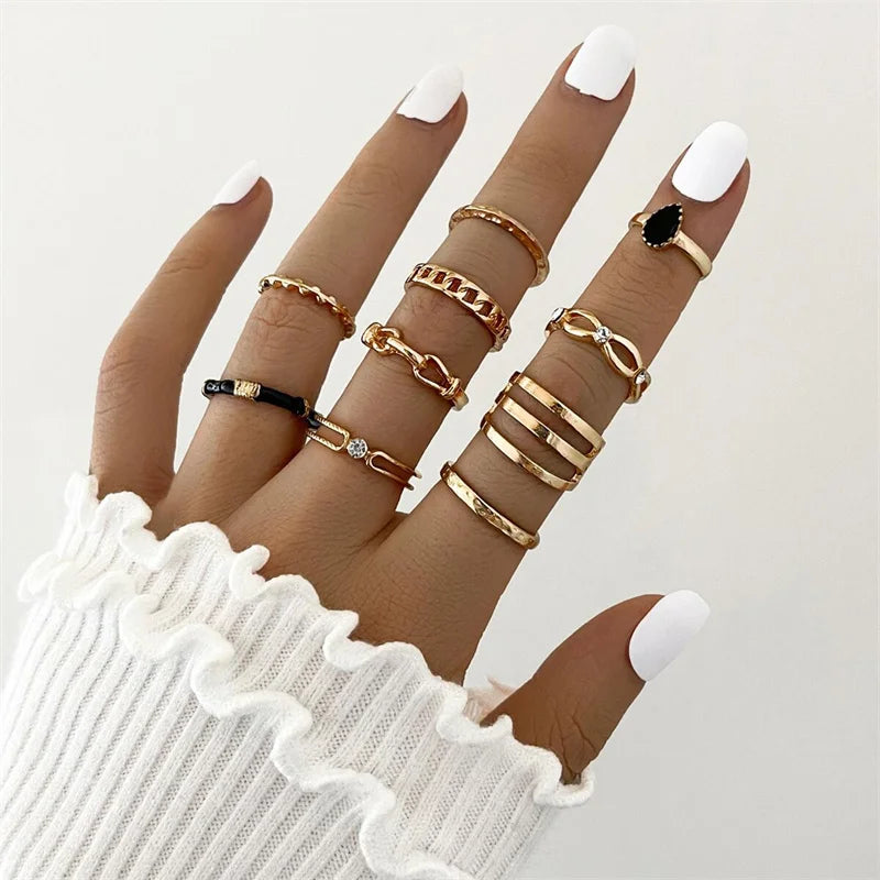 Punk Ring Set 19Pcs for Women Vintage Adjustable For Girls Pearl Punk Snake 2021  New Trendy Fashion Jewellery| lurea accessories ✨️