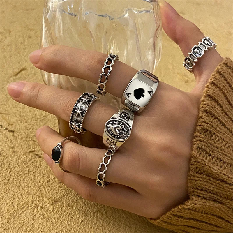 Punk Ring Set 19Pcs for Women Vintage Adjustable For Girls Pearl Punk Snake 2021  New Trendy Fashion Jewellery| lurea accessories ✨️