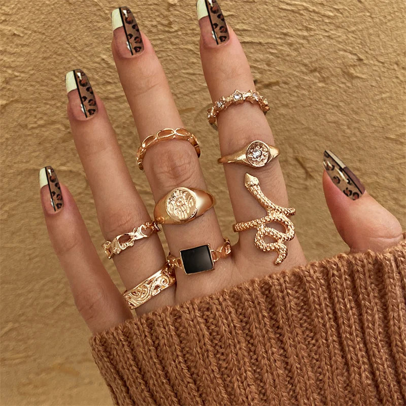 Punk Ring Set 19Pcs for Women Vintage Adjustable For Girls Pearl Punk Snake 2021  New Trendy Fashion Jewellery| lurea accessories ✨️