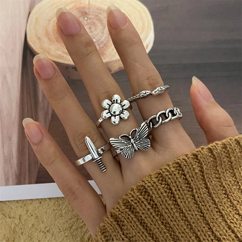 Punk Ring Set 19Pcs for Women Vintage Adjustable For Girls Pearl Punk Snake 2021  New Trendy Fashion Jewellery| lurea accessories ✨️