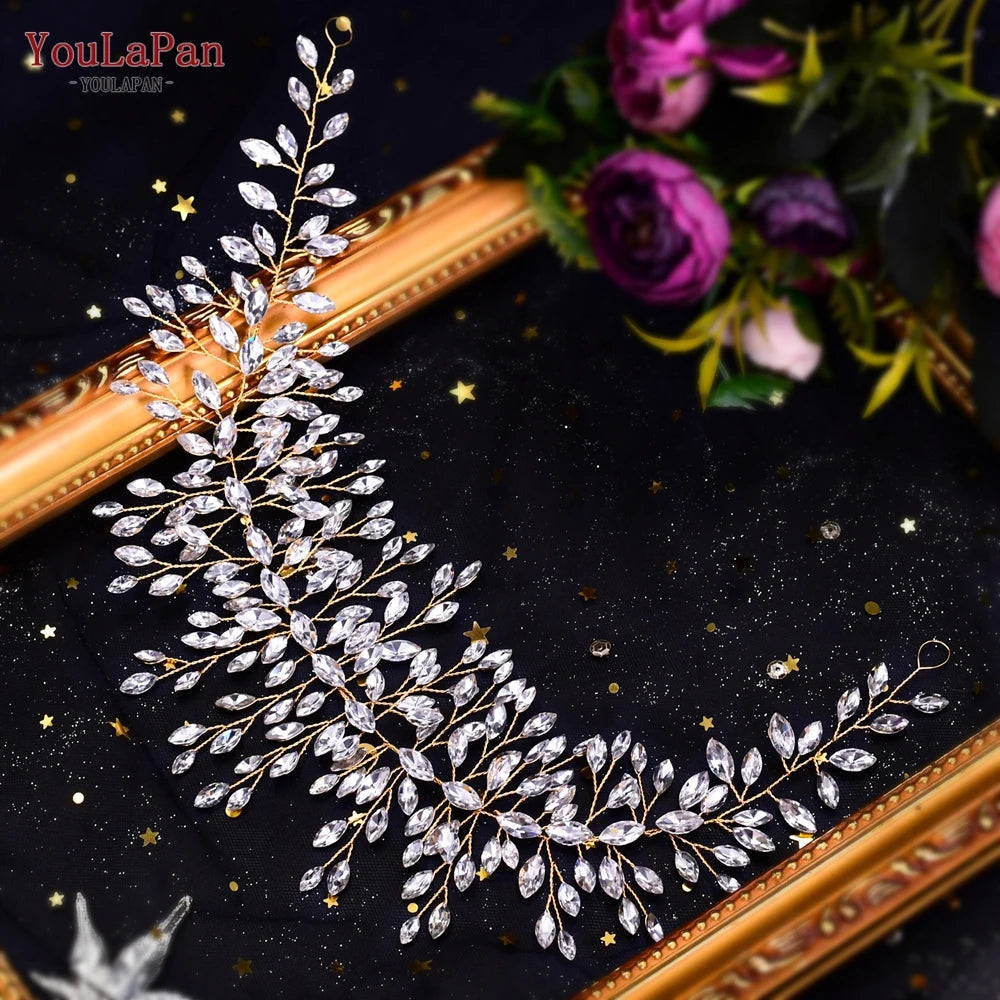 YouLaPan Handmade Crystal Rhinestones Silver Golden Wedding Headband Headpiece Jewelled Headband Wedding Hair Jewelry HP237>*