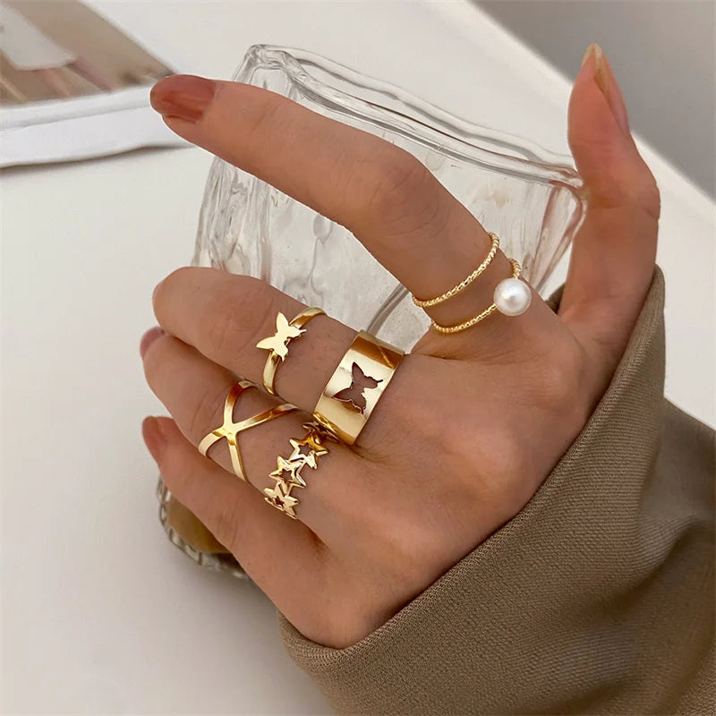 Punk Ring Set 19Pcs for Women Vintage Adjustable For Girls Pearl Punk Snake 2021  New Trendy Fashion Jewellery| lurea accessories ✨️