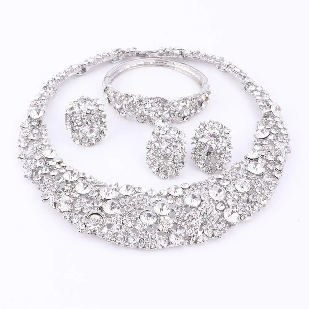 Women white crystal jewelry sets with earrings statement necklace boho Trendy necklace for party wedding  Direct Selling🔥
