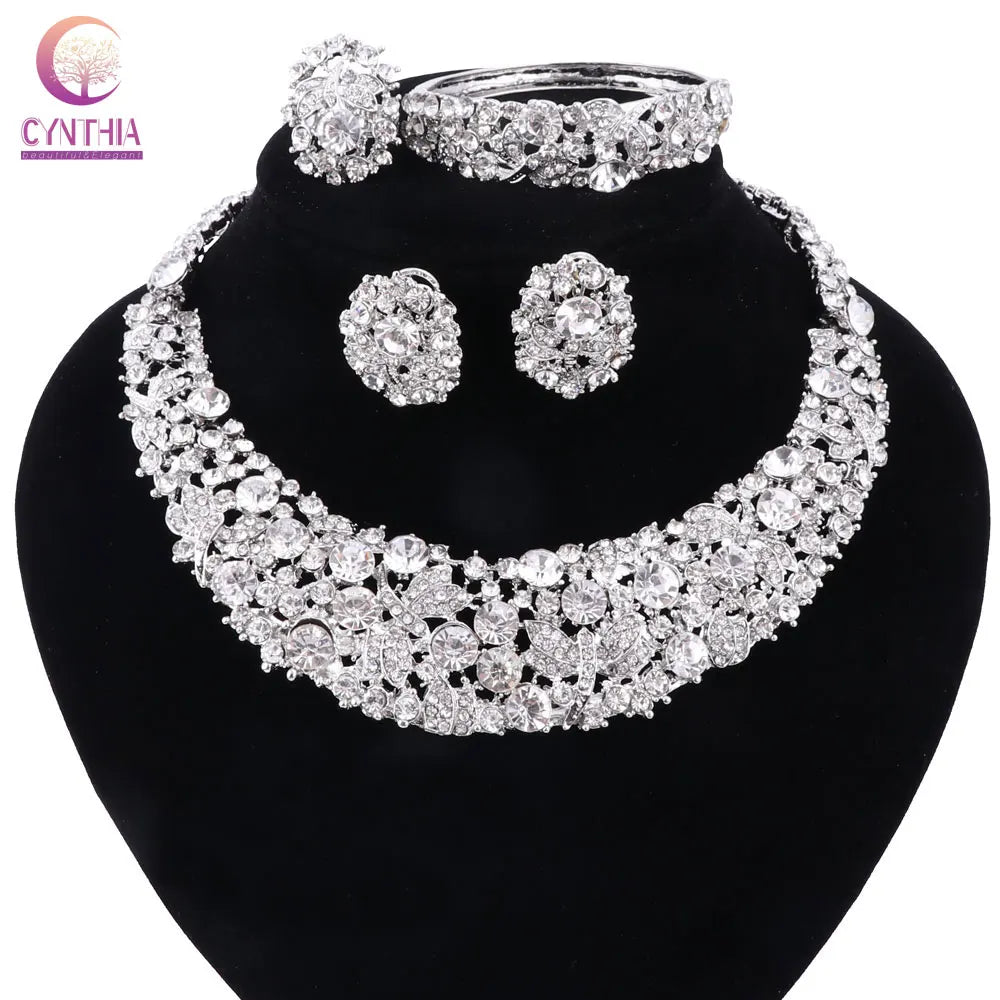 Women white crystal jewelry sets with earrings statement necklace boho Trendy necklace for party wedding  Direct Selling🔥
