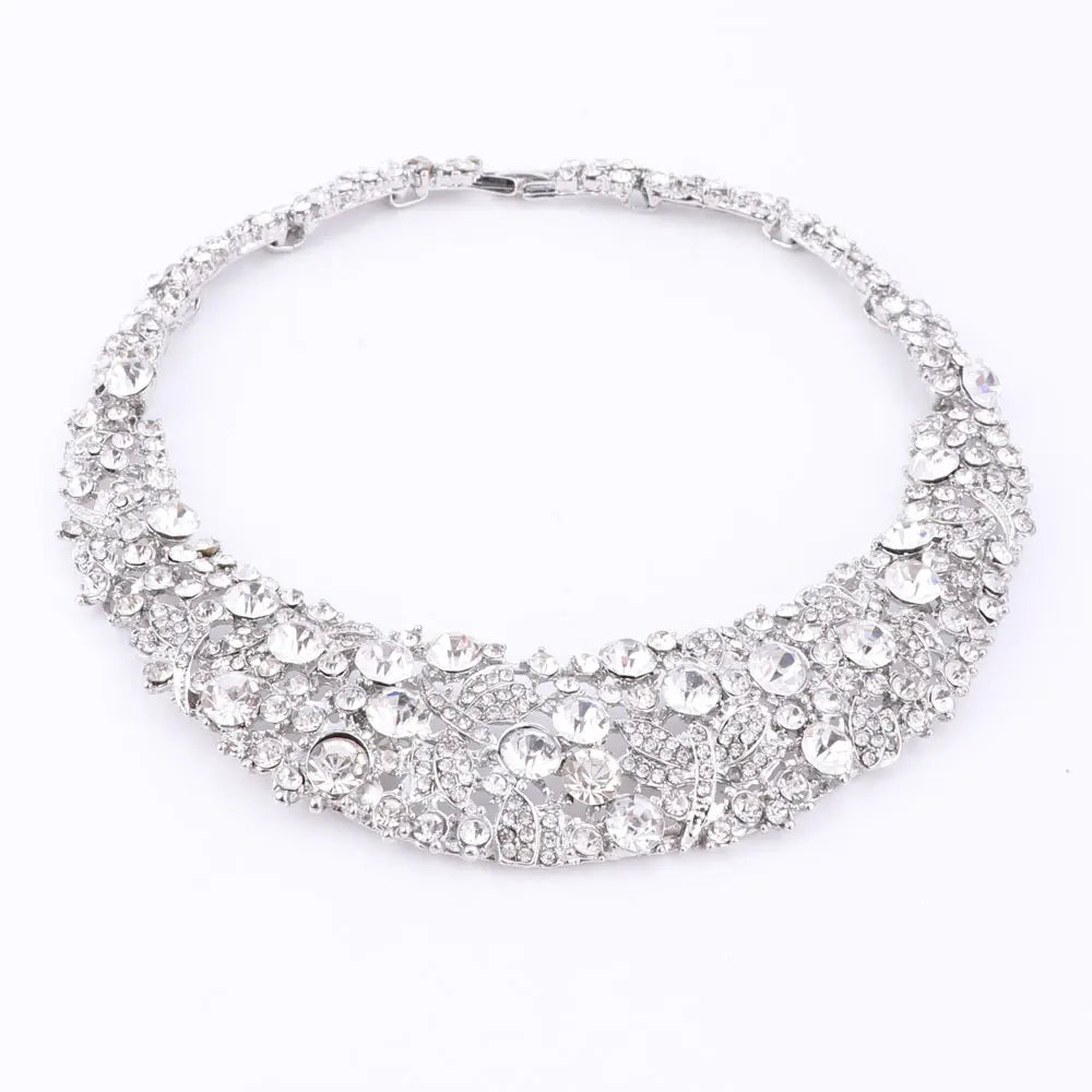 Women white crystal jewelry sets with earrings statement necklace boho Trendy necklace for party wedding  Direct Selling🔥
