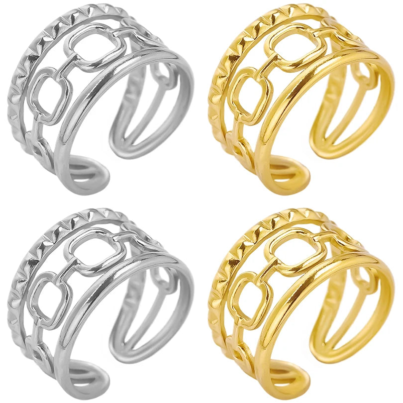 6pcs/lot Stainless Steel DIY Setting Rings Multi-layer Adjustable Open Rings Bases Jewelry Women Girls Anniversary Party Gifts
