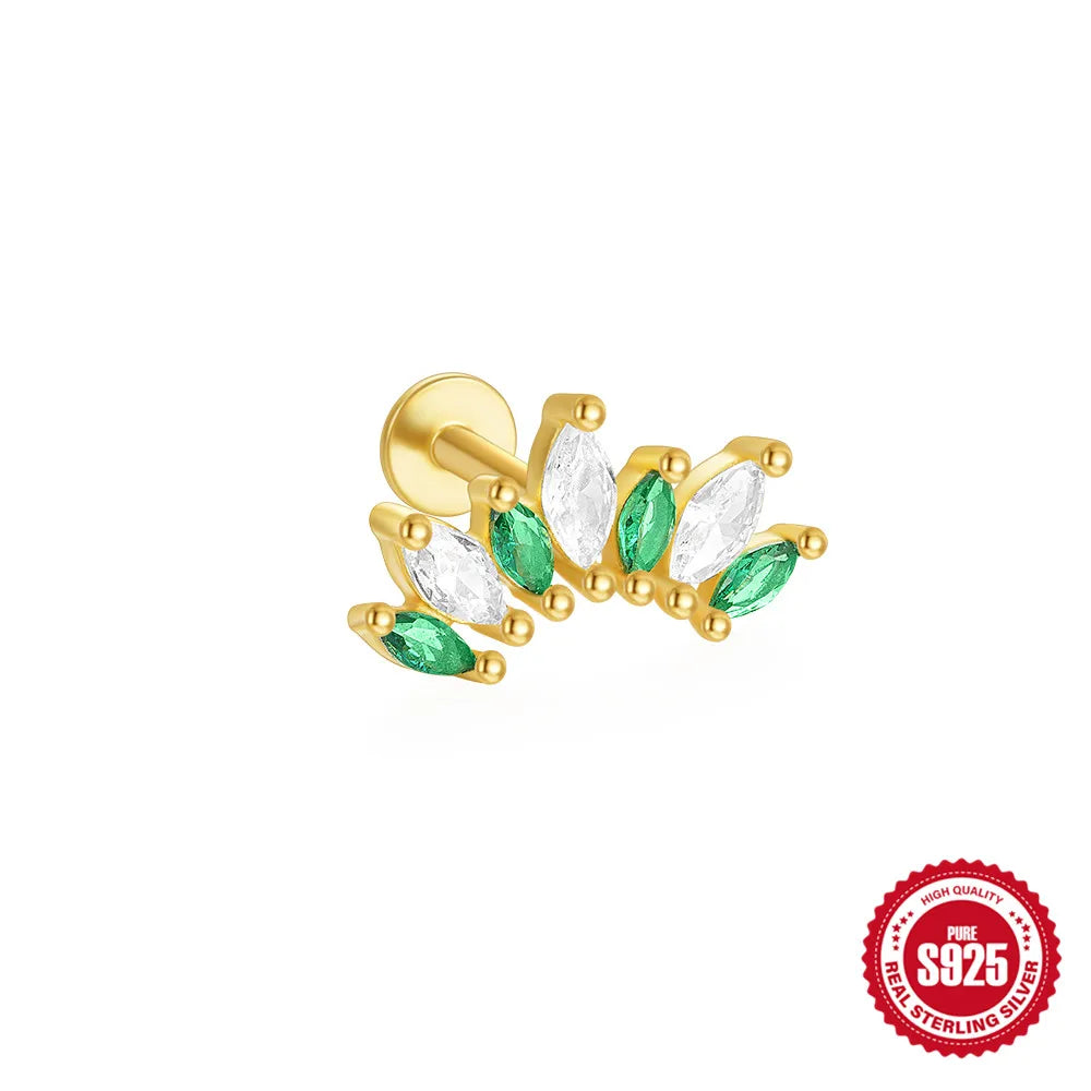 CANNER 1Pc 925 Silver Simple Horse Eye Natural Water Grass Round Surface Stud Earrings For Women 18K Gold Green Moss Ins Jewelry💚