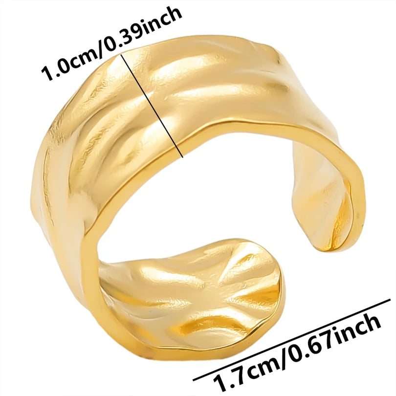 Chic 6pcs/lot Real Gold Color Wide Multi-layer Stainless Steel Ring Love Leaf Rainbow Rings Bulk Sale Women Jewelry Charms Gifts|with LUREA💛