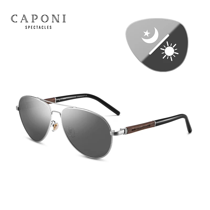 CAPONI Pilot Sunglasses Polarized UV400 High Quality Wooden Frame Sun Glasses For Men Luxury Brand Driving Eyewear Shades BS409♥️