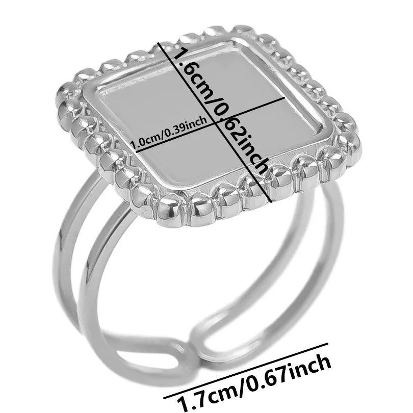 7pcs  Blank Base High Quality Stainless Steel Silver Color Ring Oval Peach Heart Quadrilateral Opening Adjustable Rings Femmes💕| Lurea accessories