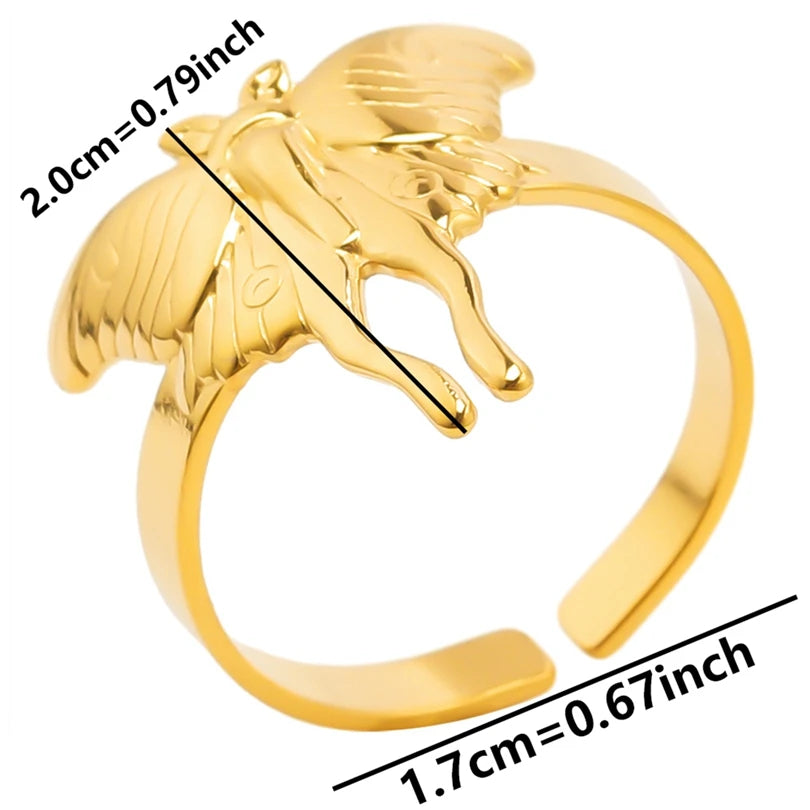 Chic 6pcs/lot Real Gold Color Wide Multi-layer Stainless Steel Ring Love Leaf Rainbow Rings Bulk Sale Women Jewelry Charms Gifts|with LUREA💛