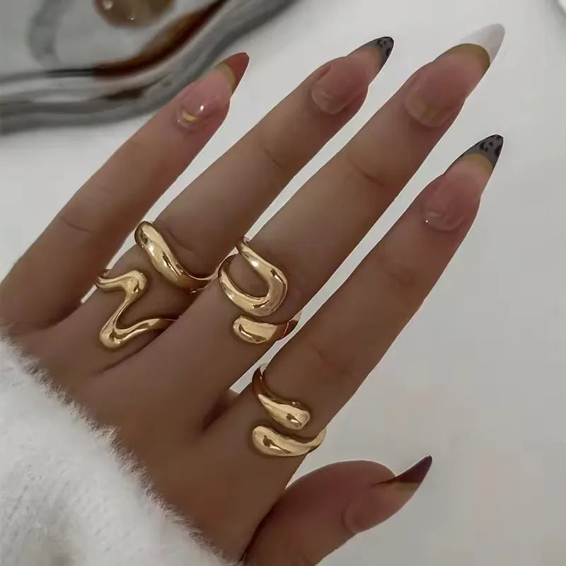 4Pcs/Set Vintage Geometric Smooth Opening Adjustable Ring for Women Hip Hop Irregular Joint Ring Set Fashion Party Jewelry| with lurea accessories 💕