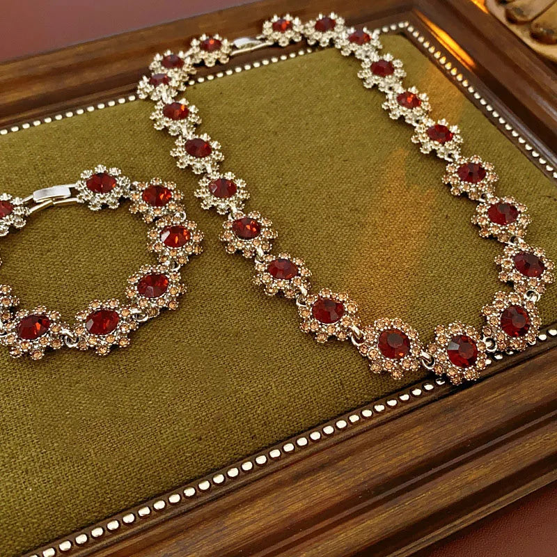 Purple Rhinestone Necklace Earrings Bracelet Set for Women Shiny Flower Choker Necklace  Luxury Wedding Bridal Jewelry Sets🌸