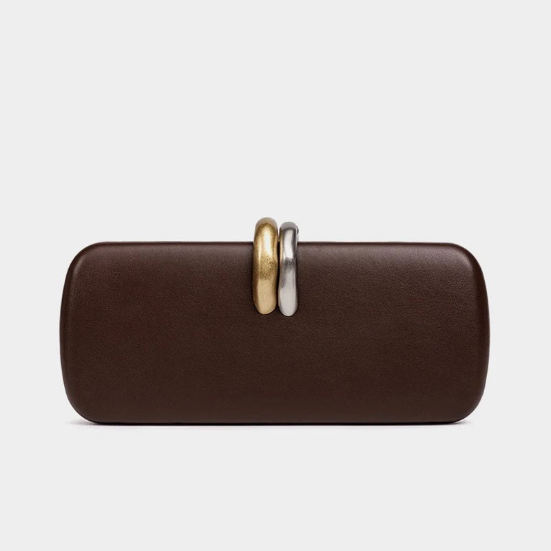 Box Rigd Clutch With Metal Detail Evening Bags For Women Luxury Designer Handbag And Purses 2025 New In PU Chain Strap Shoulder💕