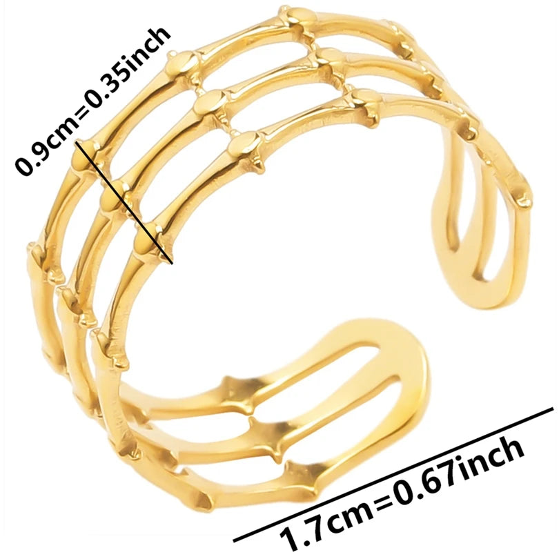 Chic 6pcs/lot Real Gold Color Wide Multi-layer Stainless Steel Ring Love Leaf Rainbow Rings Bulk Sale Women Jewelry Charms Gifts|with LUREA💛