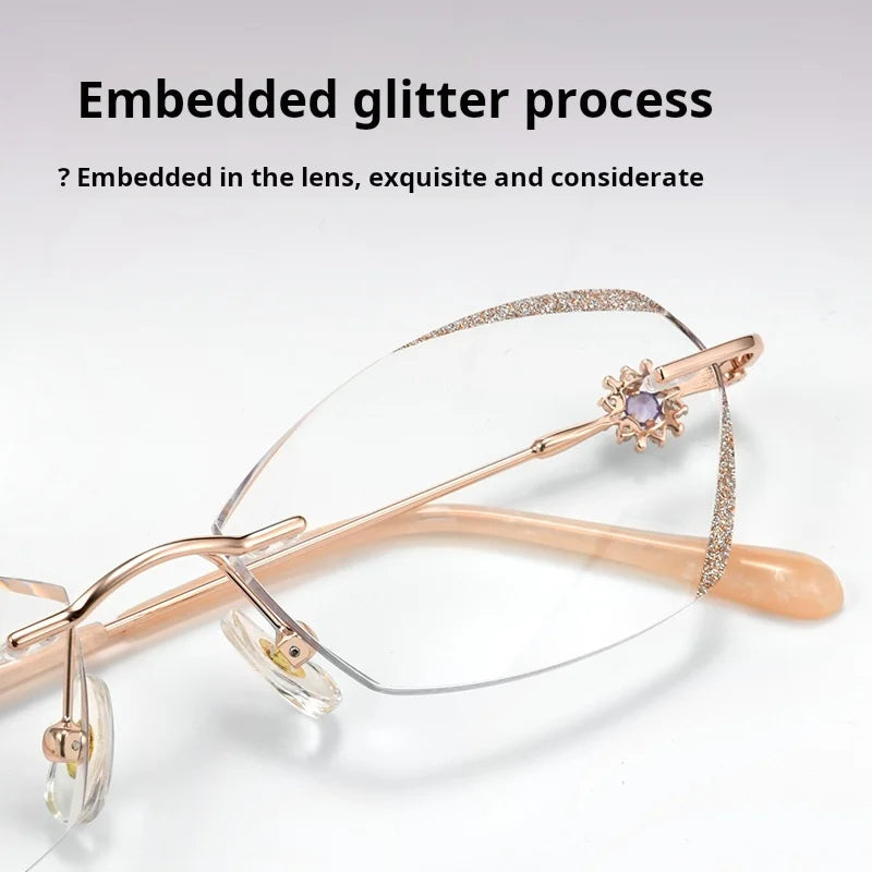 Customize Diamond Cutting Rimless Ladies Cat's Eye Glasses Anti Blue Light Eyeglasses Prescription Eyewear Diopter HM-61080🥂
