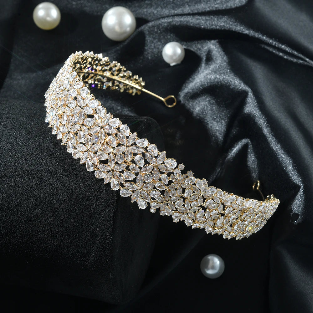 Luxury Bridal Headband For Wedding Cubic Zirconia CZ Bride Headpieces Tiaras Crowns For Women Diadem Prom Hair Jewelry Headdress