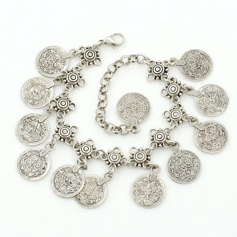 Bohemia Silver Color Coin Women's Anklet Chain Strap Foot Bracelet Barefoot Sandals Indian Jewelry Beach Accessories For Women