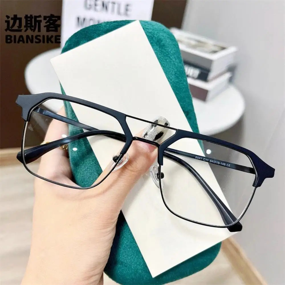 Luxury Brand Double Beam Frame Anti-blue Light Transparent Computer Glasses Women Men Sunglasses UV400 Flat Mirror Eyeglasses♥️