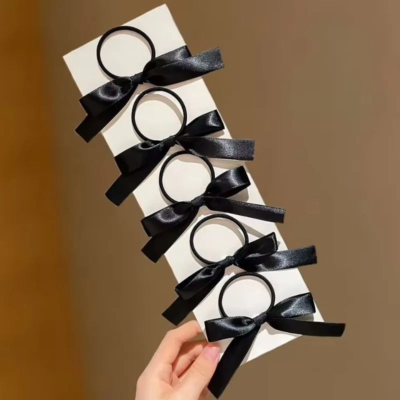 5Pcs Women's Style, Fashionable and Cute, Black Bow Hair Tie, Suitable for Daily Use, Recommended Gift Hair Accessories💎