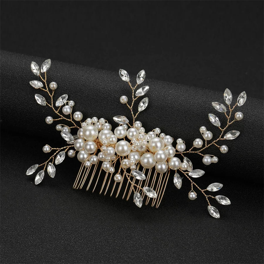 New pearl Crystal Rhinestone Hair Combs Rose Gold Silver Color Headpiece For Bride Women Wedding Hair Accessories Head Jewelry