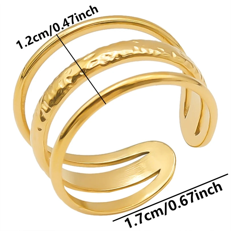 Chic 6pcs/lot Real Gold Color Wide Multi-layer Stainless Steel Ring Love Leaf Rainbow Rings Bulk Sale Women Jewelry Charms Gifts|with LUREA💛