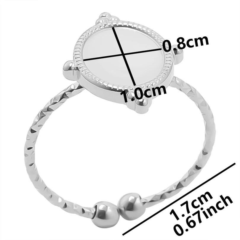 7pcs  Blank Base High Quality Stainless Steel Silver Color Ring Oval Peach Heart Quadrilateral Opening Adjustable Rings Femmes💕| Lurea accessories