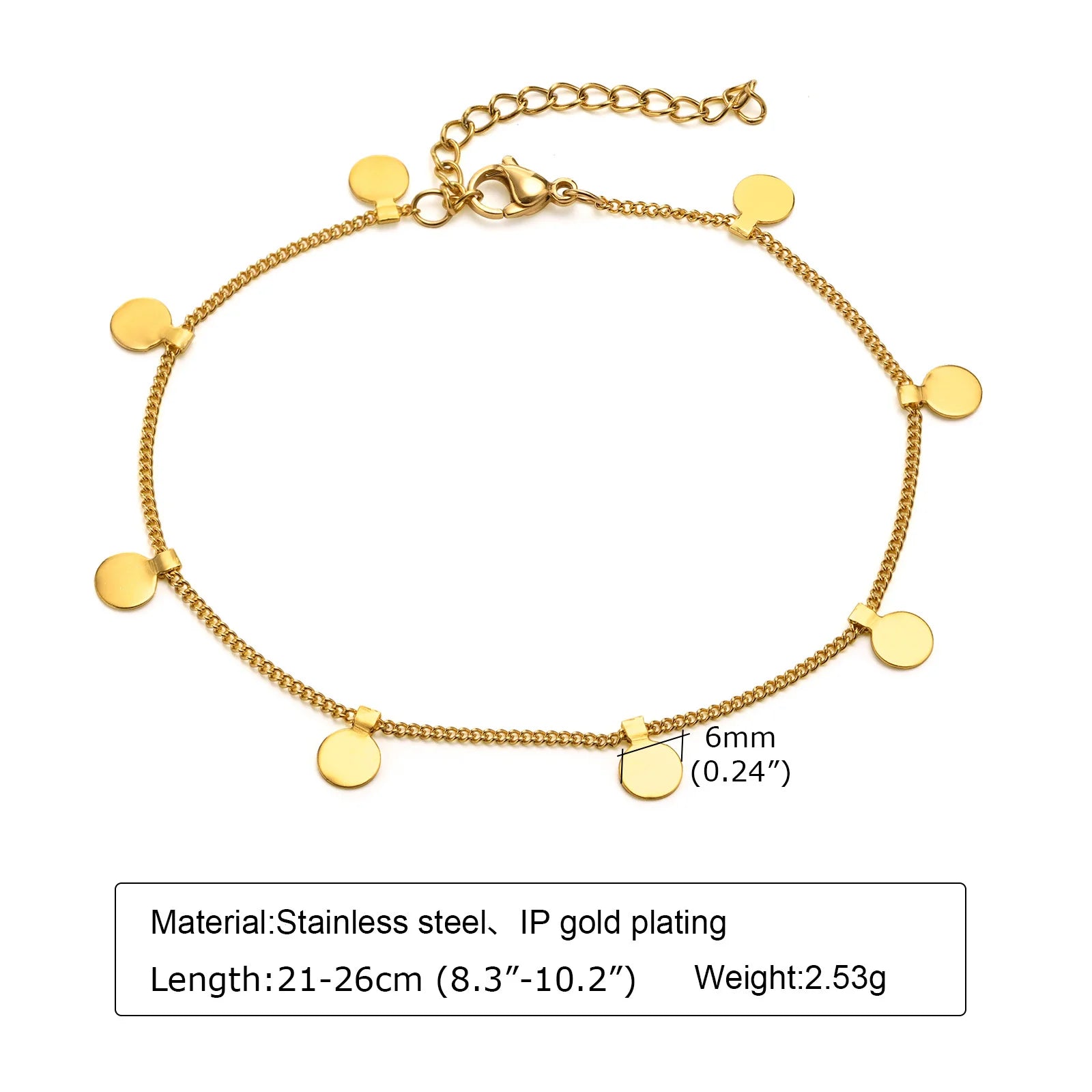Vnox Charm Anklet For Women Girls,Stainless Steel Heart Round Accessories Gold Color Chain Anklet Bracket,Summer Beach Jewelry🤍