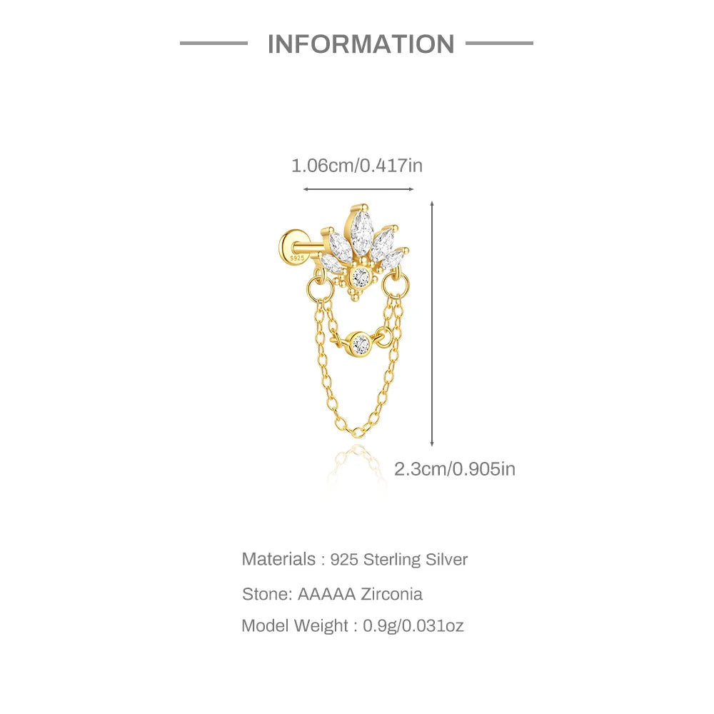 CANNER 1PC 925 Sterling Silver Tassel Chain Eight Pointed Stars Moon Earrings For Women Ins Horse Eye Geometric Zircon Earring♥️