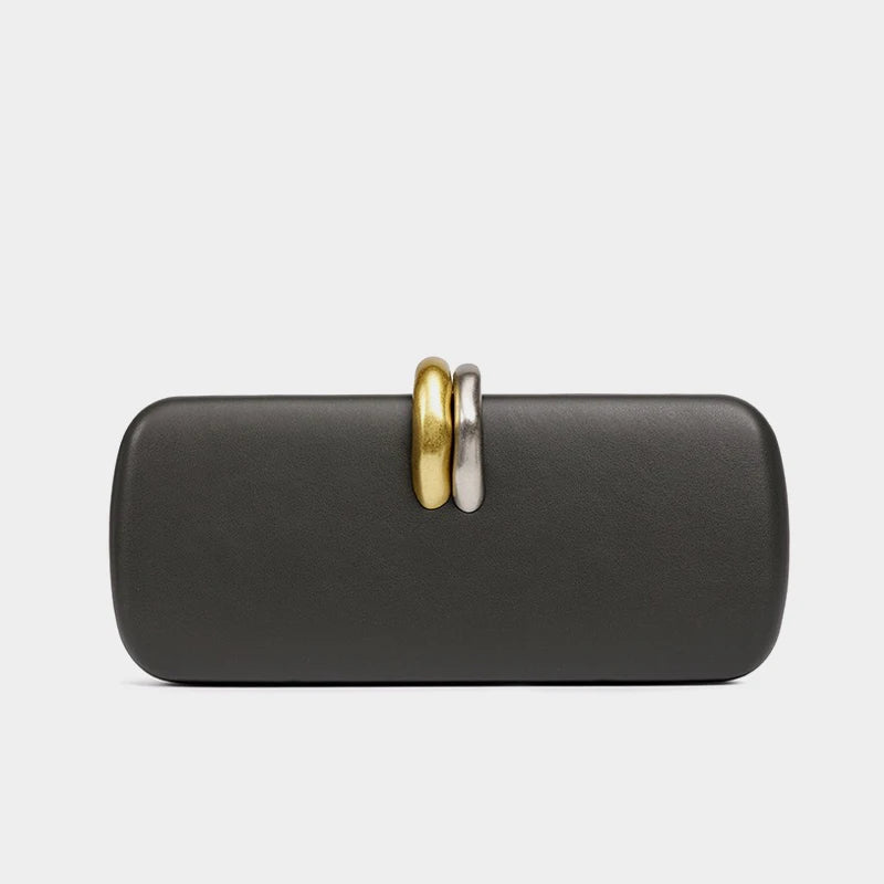 Box Rigd Clutch With Metal Detail Evening Bags For Women Luxury Designer Handbag And Purses 2025 New In PU Chain Strap Shoulder💕