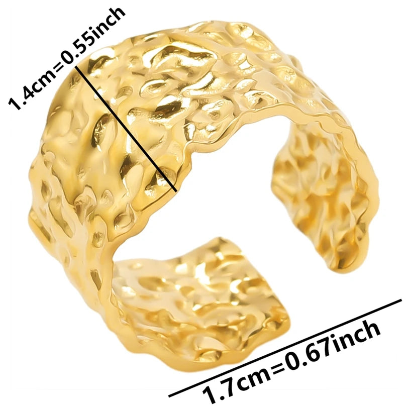 Chic 6pcs/lot Real Gold Color Wide Multi-layer Stainless Steel Ring Love Leaf Rainbow Rings Bulk Sale Women Jewelry Charms Gifts|with LUREA💛