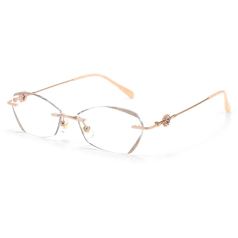 Customize Diamond Cutting Rimless Ladies Cat's Eye Glasses Anti Blue Light Eyeglasses Prescription Eyewear Diopter HM-61080🥂